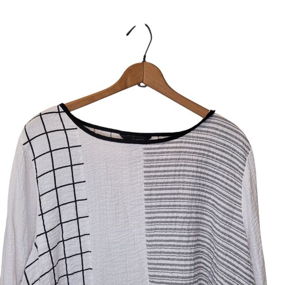 Ali Miles Womens Multicolor Round Neck Geometric Print Top XL Roll Tab Sleeves - Picture 3 of 9